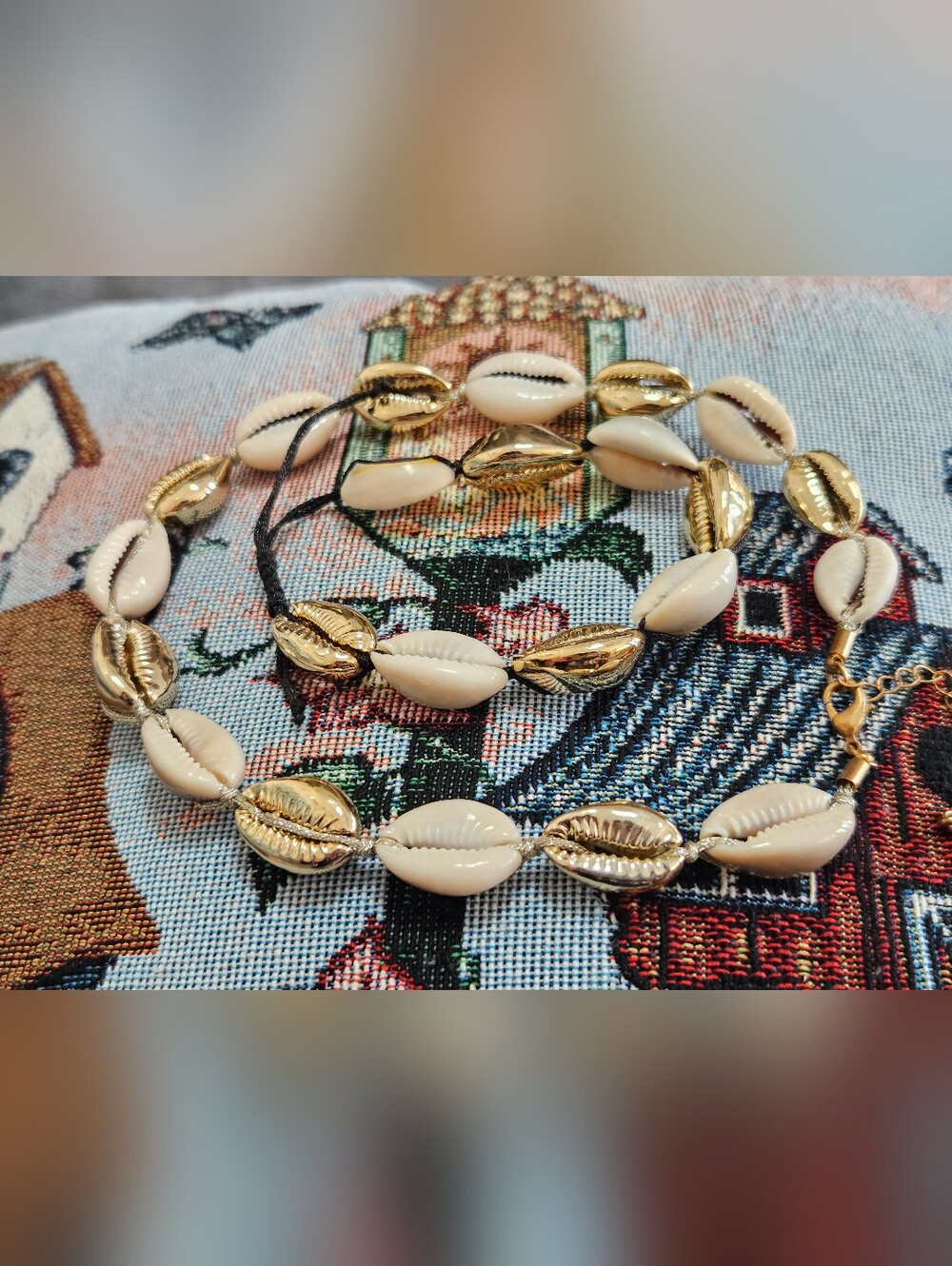 Gold & Cream Cowrie Shell Bracelet And Necklace